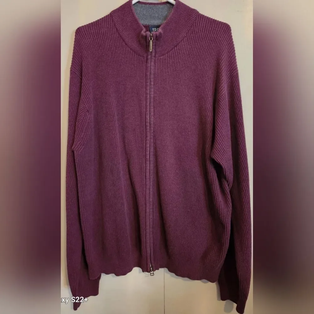C9 Men's Izod burgundy zip up ribbed sweater knit cardigan size XL